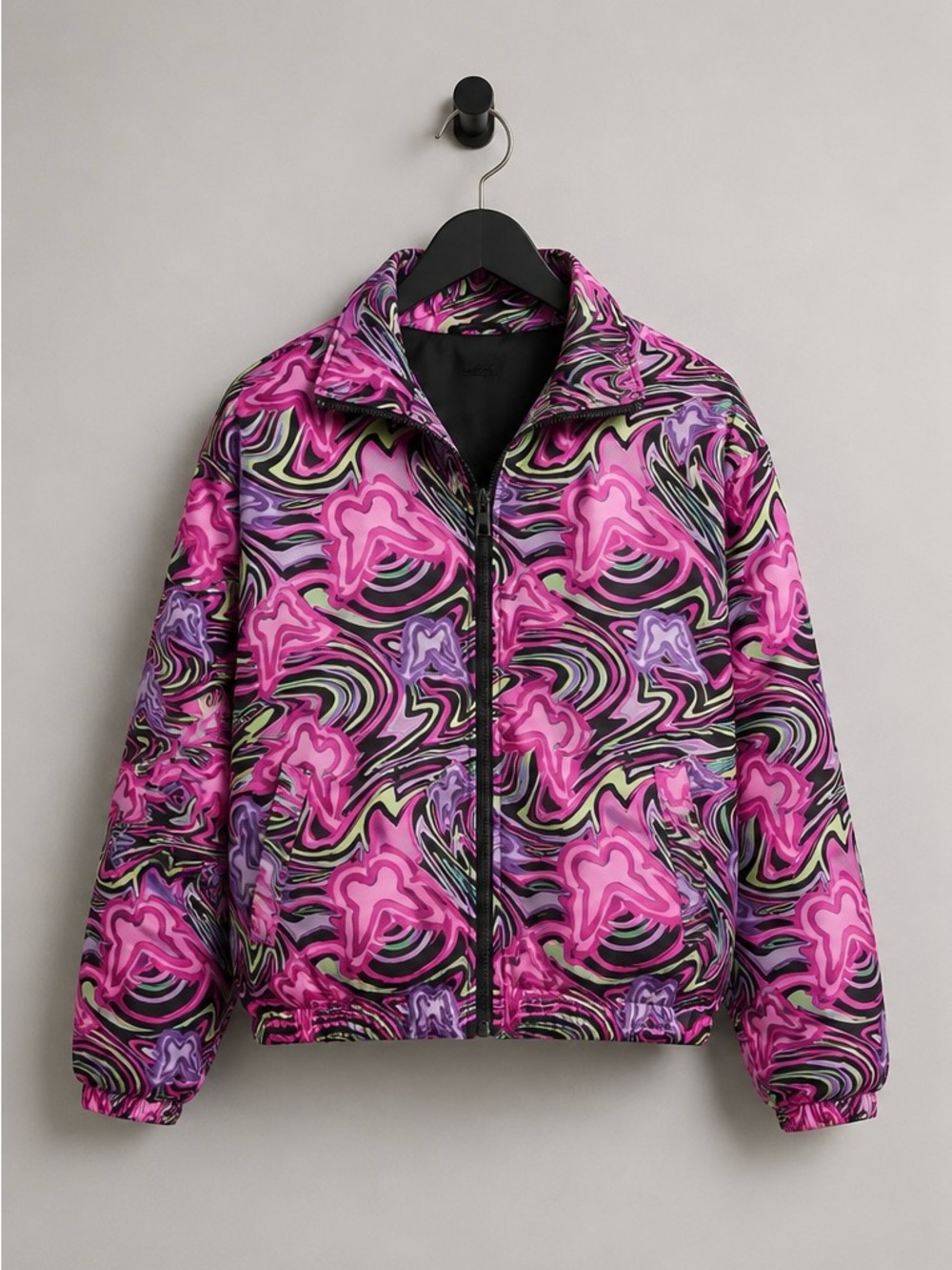 Pink & Purple Swirl Print psychedelic puffer Jacket